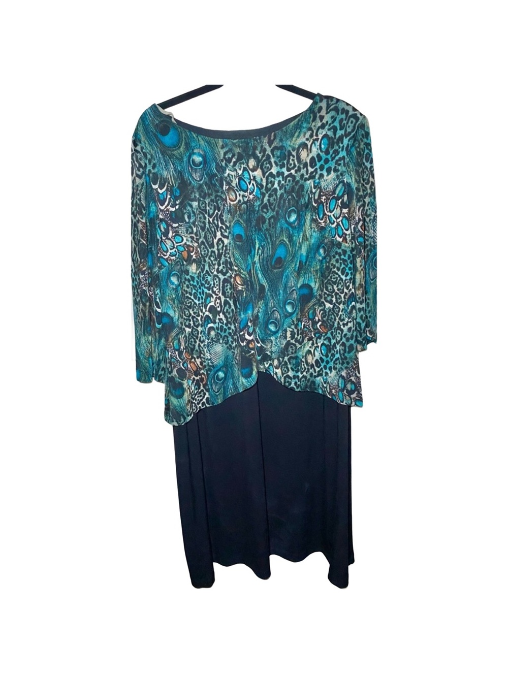 Connected Apparel Black Peacock Layered Stretch Pull On Longsleeve Dress 14 W
